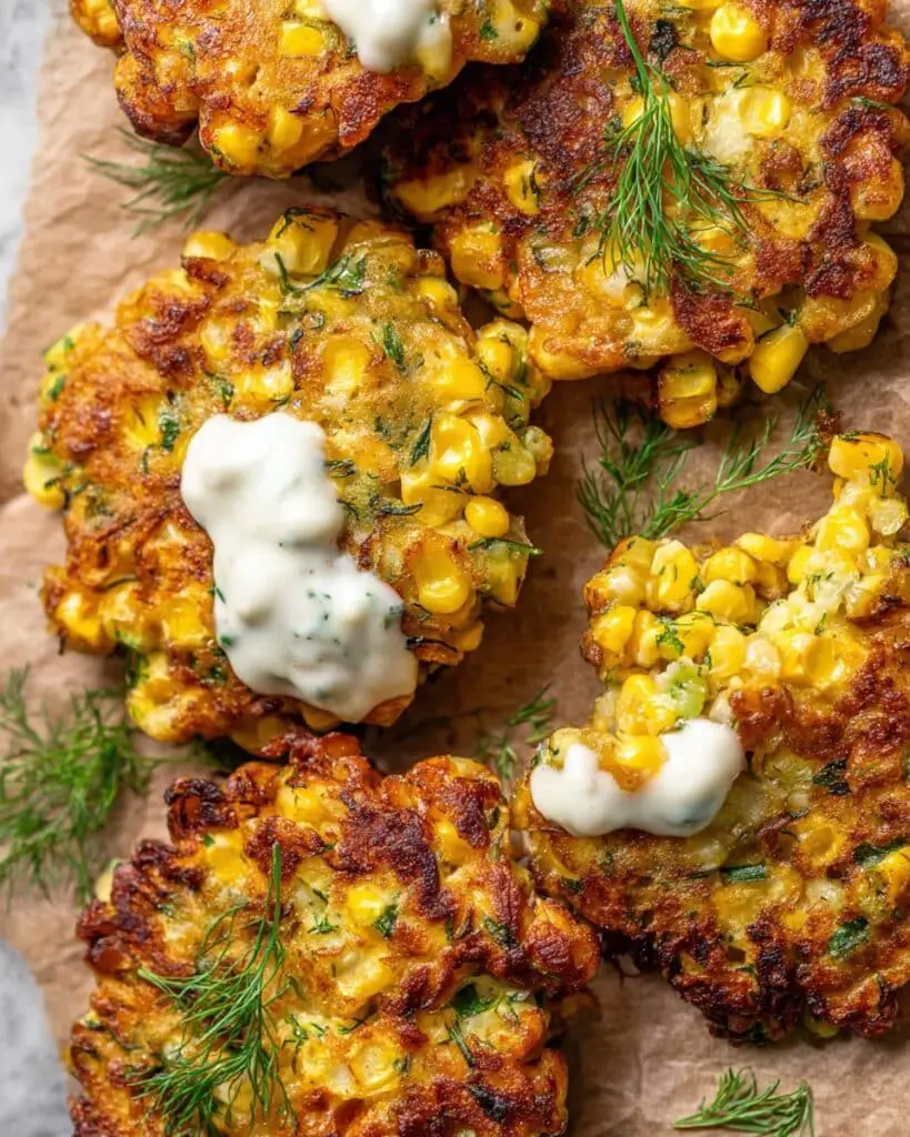 Corn and Zucchini Fritters with Herb Yogurt Sauce Recipe