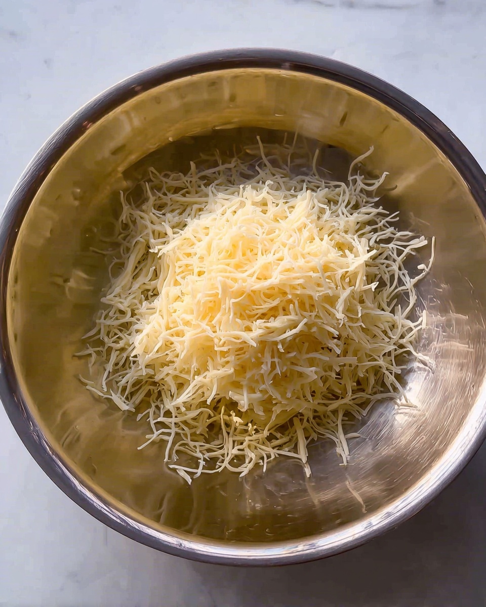 A close-up view of a shiny metal bowl filled with a mound of very thin, pale yellow shredded strands that look dry and delicate. The strands are piled loosely in the center, creating a light, airy texture, with some scattered around the bowl’s bottom. The metal bowl reflects soft light, adding a slight warm glow to the pale yellow strands inside, all placed on a white marbled surface. photo taken with an iphone --ar 4:5 --v 7