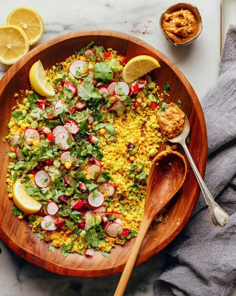 Curried Quinoa Salad with Tahini, Pomegranate, and Fresh Veggies Recipe