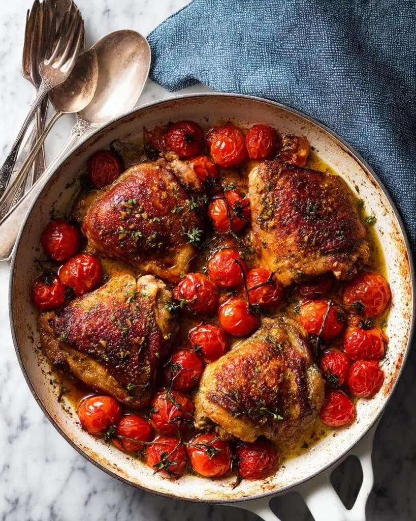 Creamy Pesto Chicken with Roasted Tomatoes Recipe