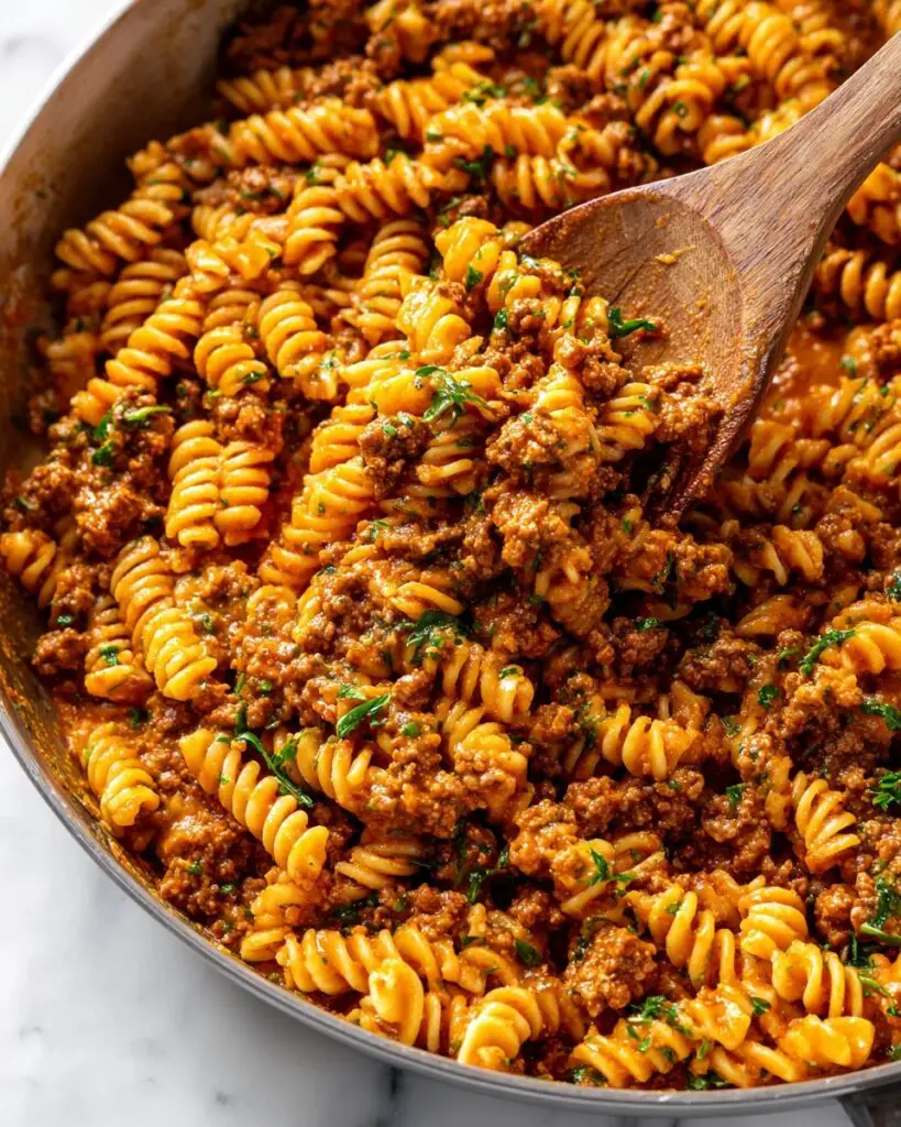 Ground Beef Pasta with Cheddar and Tomato Sauce Recipe