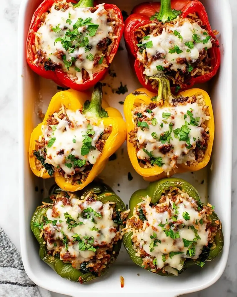 Stuffed Bell Peppers with Ground Beef, Spinach, and Cheese Recipe