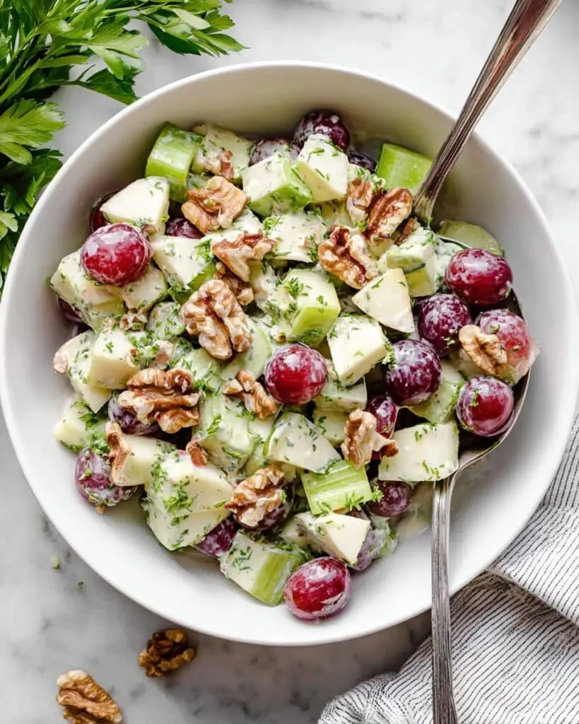 Creamy Waldorf Salad with Green Apples, Grapes, and Toasted Nuts Recipe