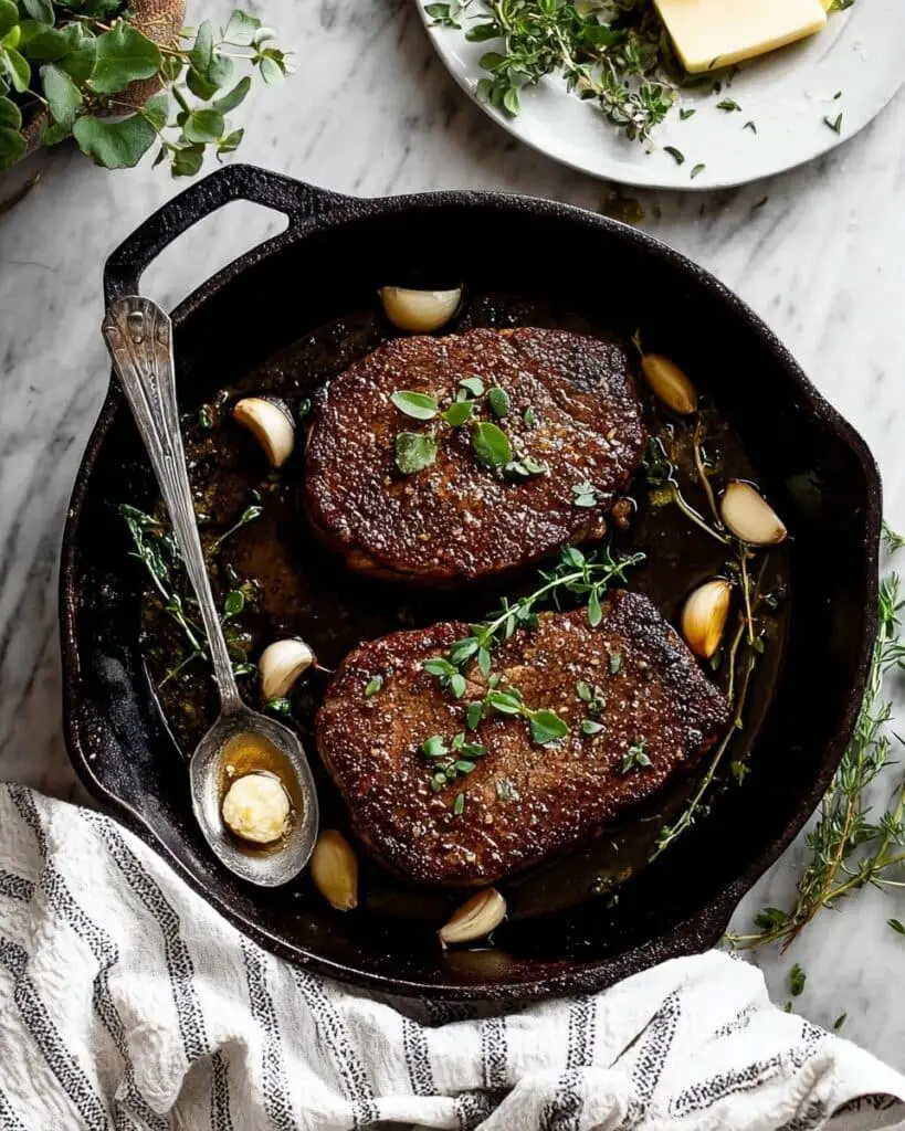 Pan Seared Ribeye Steak with Herb Butter Recipe