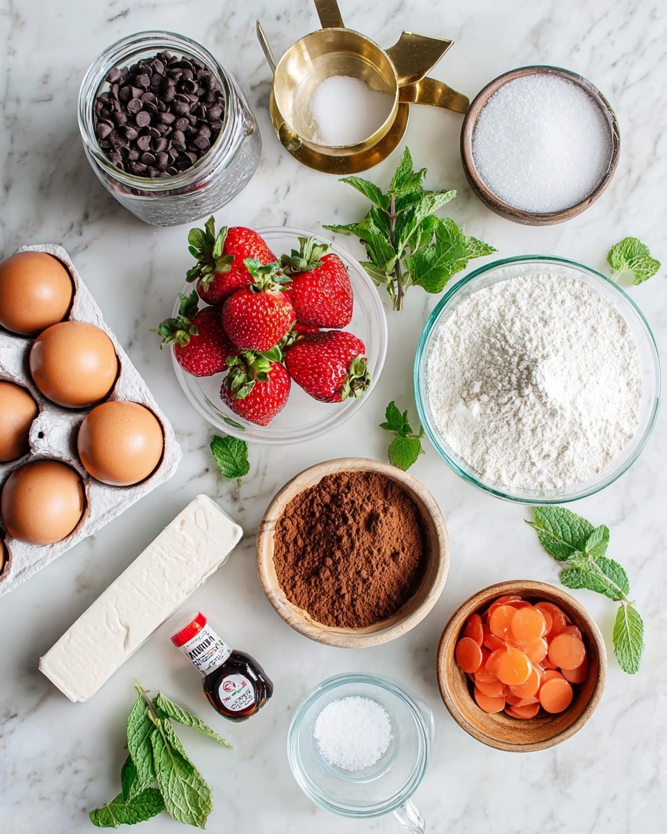 A single rectangular piece of chocolate cake with two visible layers sits on a white square plate with a shiny silver fork next to it. The bottom layer is dense and brown with a slightly crumbly texture, while the top layer is dark chocolate with a smooth and shiny finish. On top of the cake, there is a bright orange rounded dollop with thin lines of lighter orange decorating it, giving a glossy and soft appearance. Green leaves are placed at the base of the orange topping, adding fresh contrast. The plate rests on a white marbled surface. photo taken with an iphone --ar 4:5 --v 7