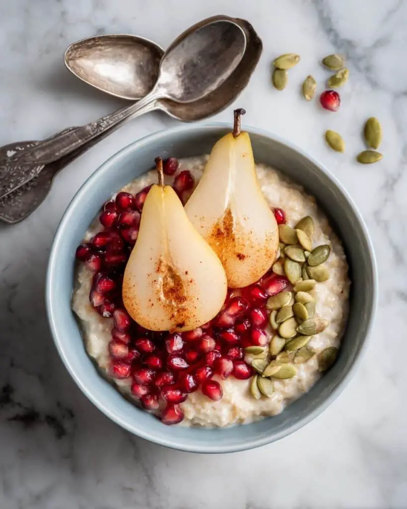 Super Seed Steel-Cut Oats with Maple-Roasted Pears and Pomegranate Recipe