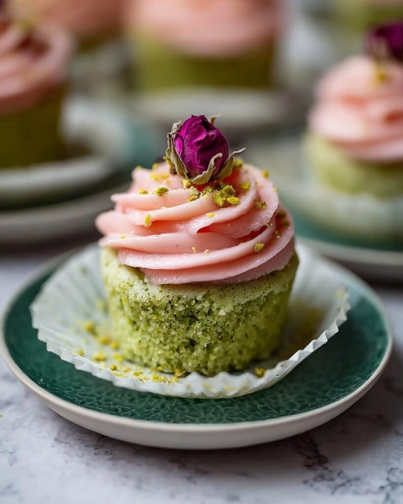 Vegan Mini Rose Cupcakes with Pistachio and Rosewater Frosting Recipe