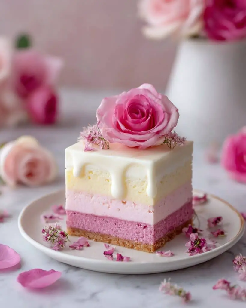 Rose Poke Cake with Rosewater Cream and Edible Roses Recipe