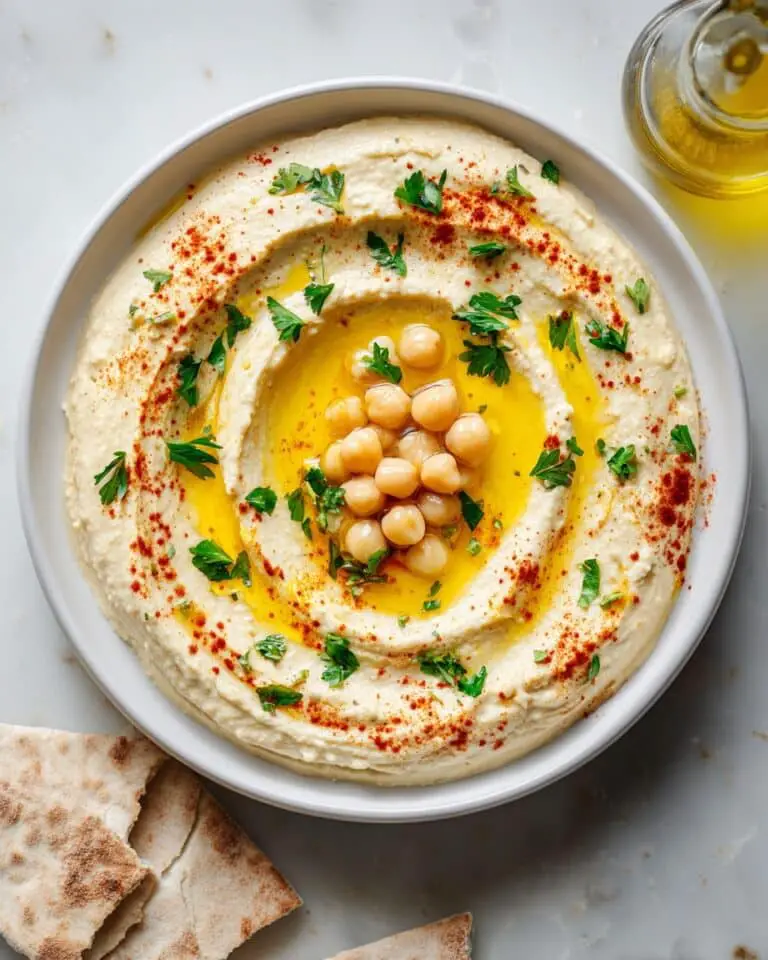 Creamy Homemade Hummus with Olive Oil, Paprika, and Parsley Recipe