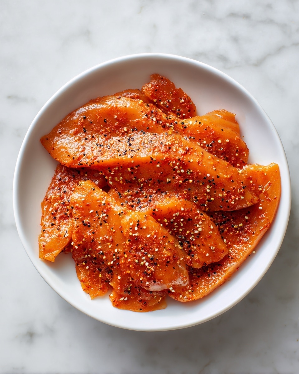 The image shows a round white pan filled with four large cooked chicken pieces, three whole and one sliced, all with a golden brown, crispy skin. Around the chicken pieces there are many small bright red cooked cherry tomatoes, some slightly wrinkled. The pan has a bit of green herb sauce or seasoning around the edges and between the chicken and tomatoes, creating a colorful contrast. The pan is placed on a white marbled surface next to a blue textured cloth and a vintage fork and spoon set. Photo taken with an iphone --ar 4:5 --v 7