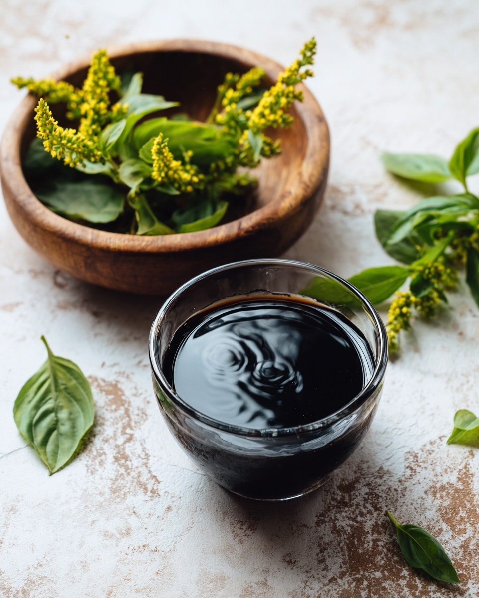 The image shows a black pan filled with cooked chicken pieces and sliced red bell peppers mixed together. The chicken is golden brown, and the red peppers are bright and soft. There are small bits of fresh green herbs sprinkled all over the dish. A wooden spatula rests inside the pan on the right side, partially covered with food and garnished with a small bunch of fresh green basil leaves placed on top. The background surface is a white marbled texture with some fresh green basil leaves in the top left corner. Photo taken with an iphone --ar 4:5 --v 7