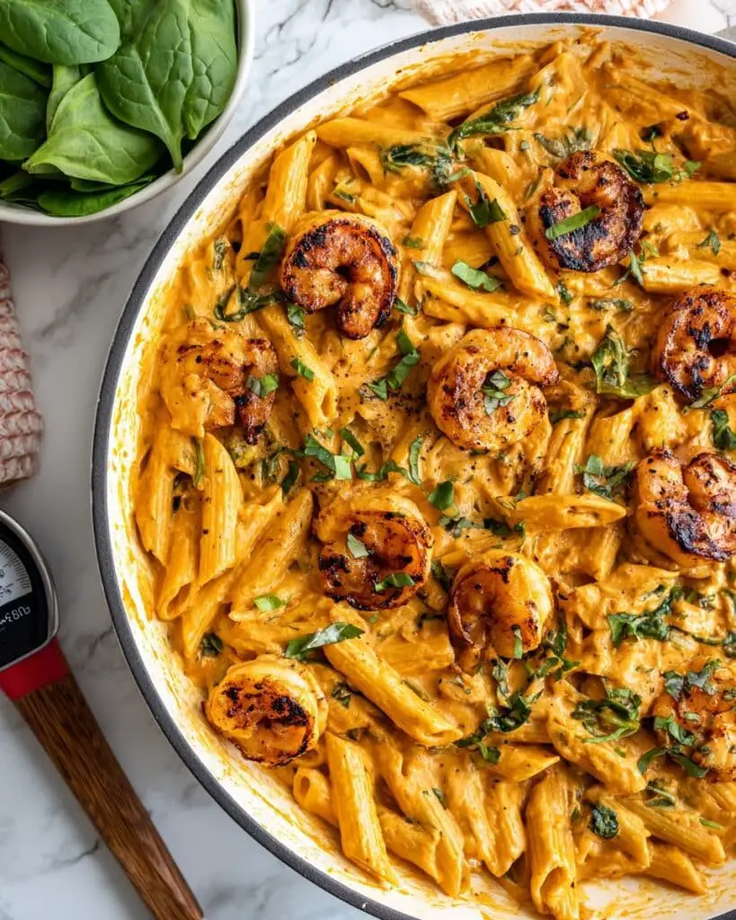 Creamy Shrimp Pasta with Sun-Dried Tomatoes and Spinach Recipe