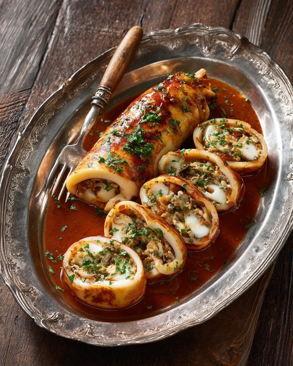 Stuffed Squid with Rice and Vegetables in Tomato Sauce Recipe