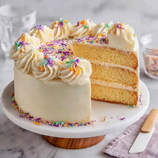 Small Vanilla Cake with Swiss Meringue Buttercream and Rainbow Sprinkles Recipe