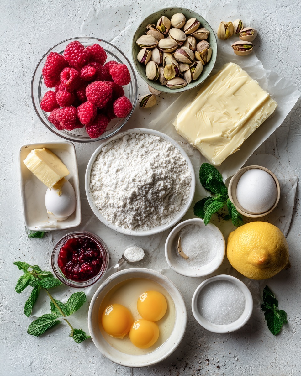 Pistachio Raspberry Cake Recipe 4 The image shows a close-up of an electric mixer blending thick, creamy batter in a white bowl with a dark rim. The batter is pale yellow with visible streaks of raw egg yolk swirling into it, creating a mix of smooth and lumpy textures. The metal beaters spin quickly, slightly blurring as they mix the ingredients together. The bowl sits on a white marbled surface, and in the background, there is a small beige bowl filled with green pistachio nuts. The scene captures a cooking moment with soft natural light, photo taken with an iphone --ar 4:5 --v 7