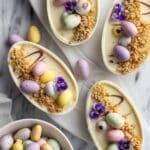 Egg Cheesecake in Chocolate Eggs with Cookie Crust and Easter Decorations Recipe