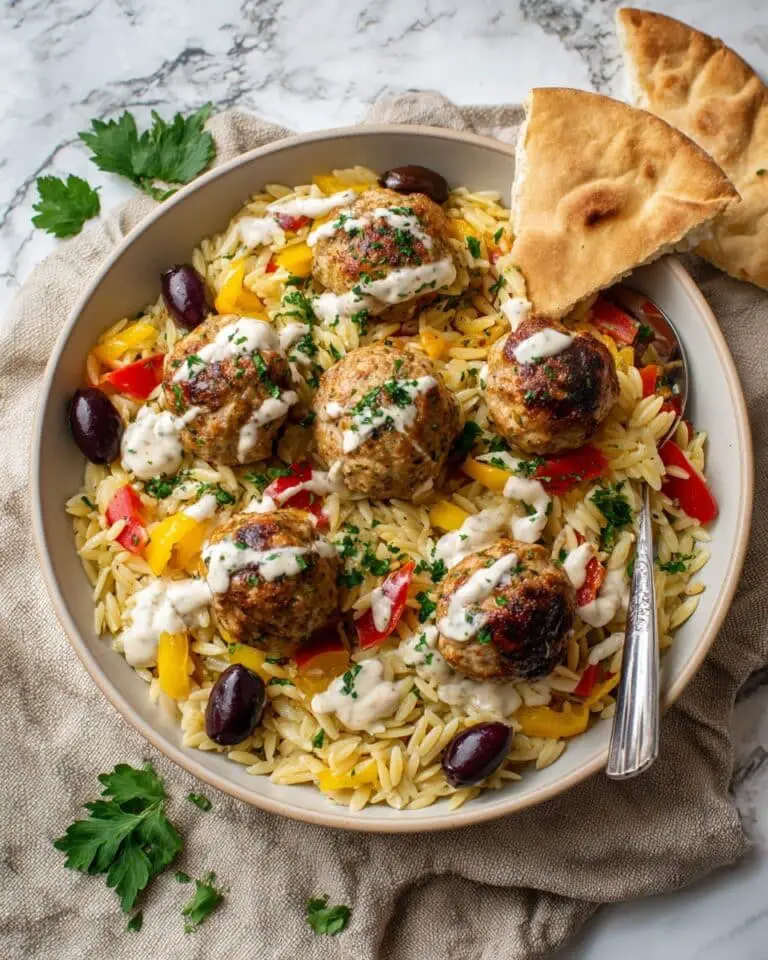 Greek Chicken Meatballs with Lemon Orzo Recipe