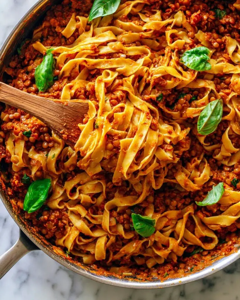 Lentil Bolognese with Pappardelle and Fresh Basil Recipe