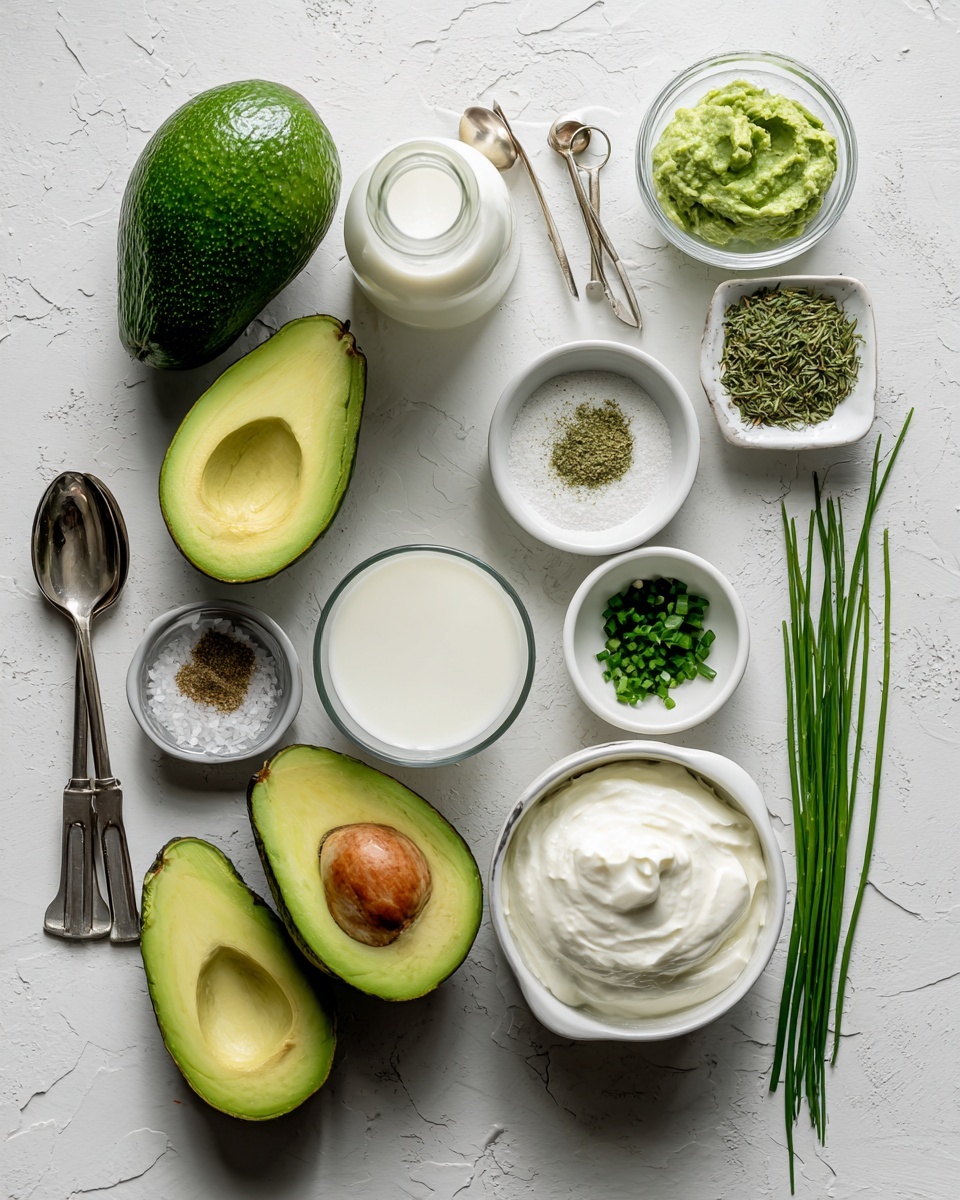 A white bowl filled with a creamy light green dip that has a smooth texture with small green bits. The dip is swirled in the bowl with a small peak in the center and sprinkled with finely chopped green herbs. In the blurred background, there are light beige tortilla chips spread out on a white marbled surface. Photo taken with an iphone --ar 4:5 --v 7