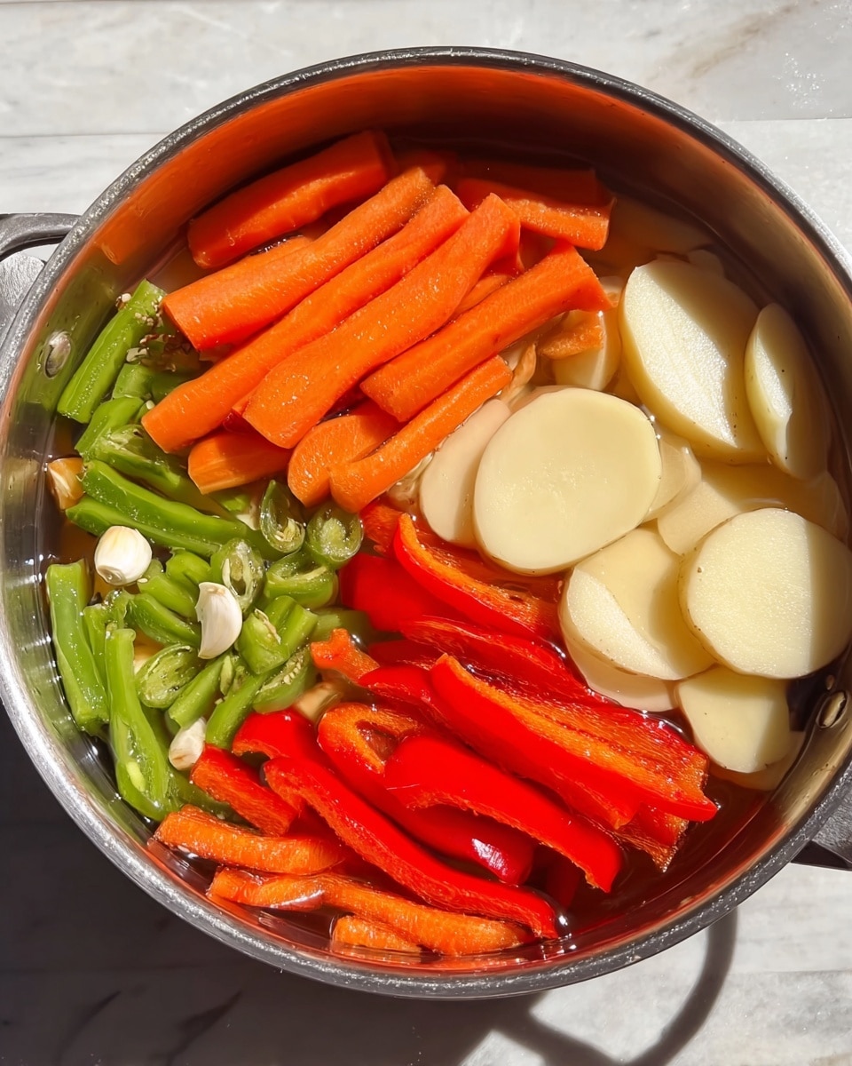 A single piece of cooked chicken lies at the center of a white plate, covered with thick red sauce mixed with green herbs and small bits of spices. Around the chicken, there are chunks of cooked red tomatoes and a whole green chili, all sitting in a pool of shiny reddish-orange oil. A black fork is pressed into the chicken, revealing soft, tender texture inside with small peeled pieces falling apart. The plate rests on a white marbled surface. Photo taken with an iphone --ar 4:5 --v 7