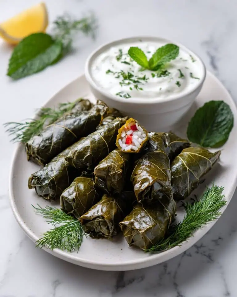 Dolmadakia-Stuffed Grape Leaves with Greek Yogurt Sauce Recipe
