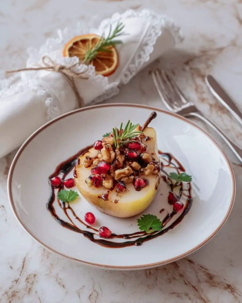 Baked Pears with Feta, Honey & Pomegranate Recipe