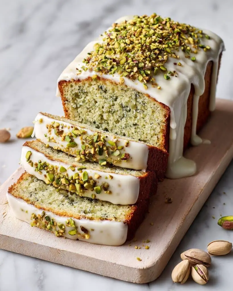 Pistachio Cake Mix Bread with Vanilla Glaze Recipe