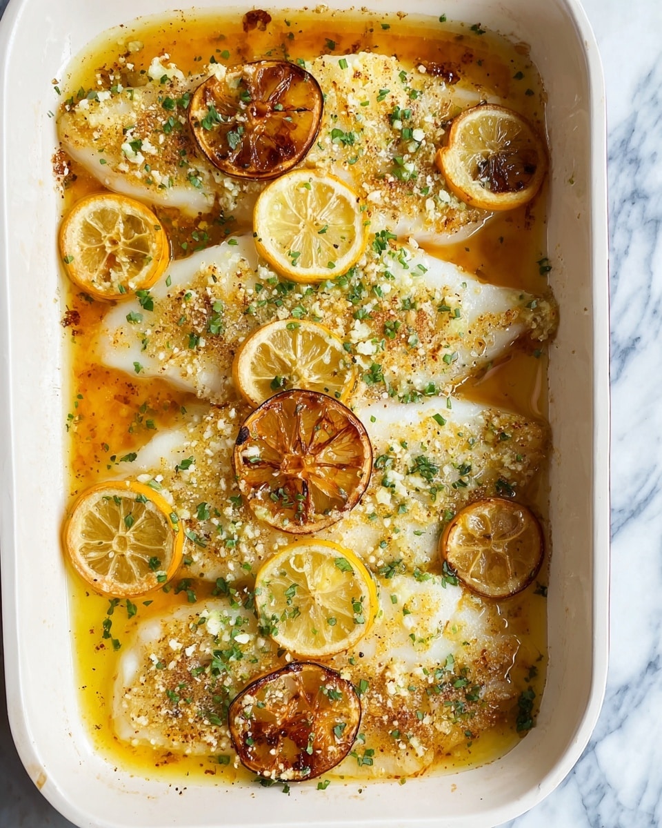 Four thin pale pink fish fillets with a smooth, slightly shiny texture are arranged in a loose overlapping stack on crinkled brown parchment paper. Below and to the left are five thin lemon slices with a bright yellow rind and a translucent pale yellow inside, layered neatly in a row. Above them, to the left and partially off-frame, is a small glass bowl with ground black pepper and another glass bowl with white salt. In the top left corner, a fresh bunch of bright green flat parsley leaves lies with the stems out of view. Near the top edge above the fish, three garlic cloves, some whole and one partially peeled, sit close to a papery white garlic bulb. A wedge of pale yellow butter wrapped partly in white paper is at the top left near the parsley. To the right on the white marble surface, a smooth, bright yellow lemon is placed alone for decoration. photo taken with an iphone --ar 4:5 --v 7