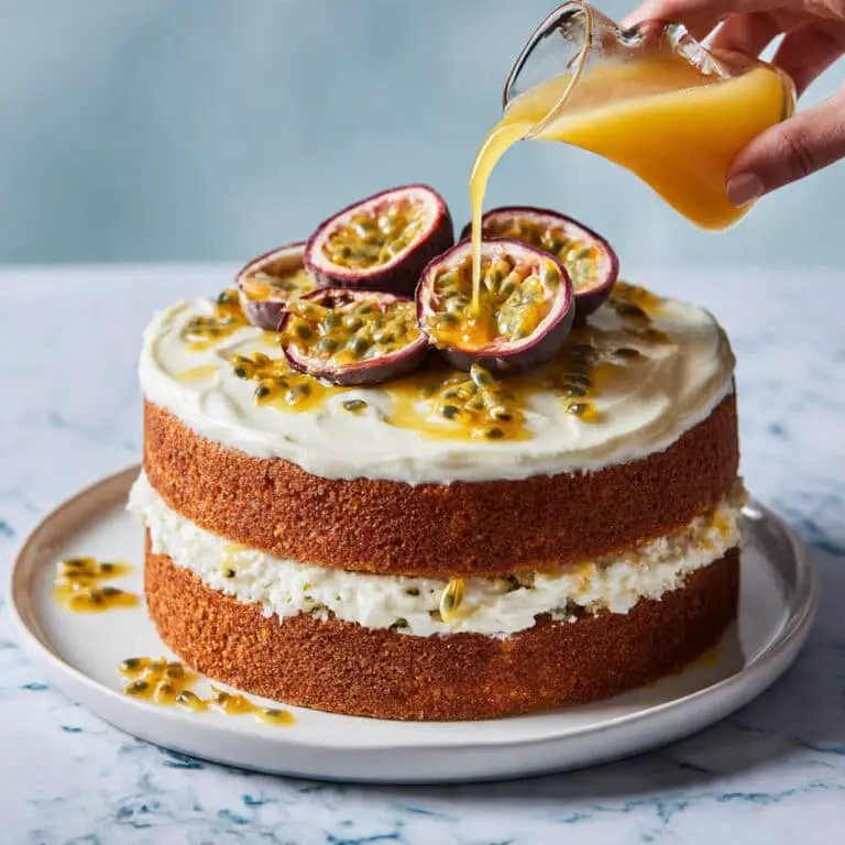 Passion Fruit Cake with Mascarpone Frosting and Passion Fruit Syrup Recipe