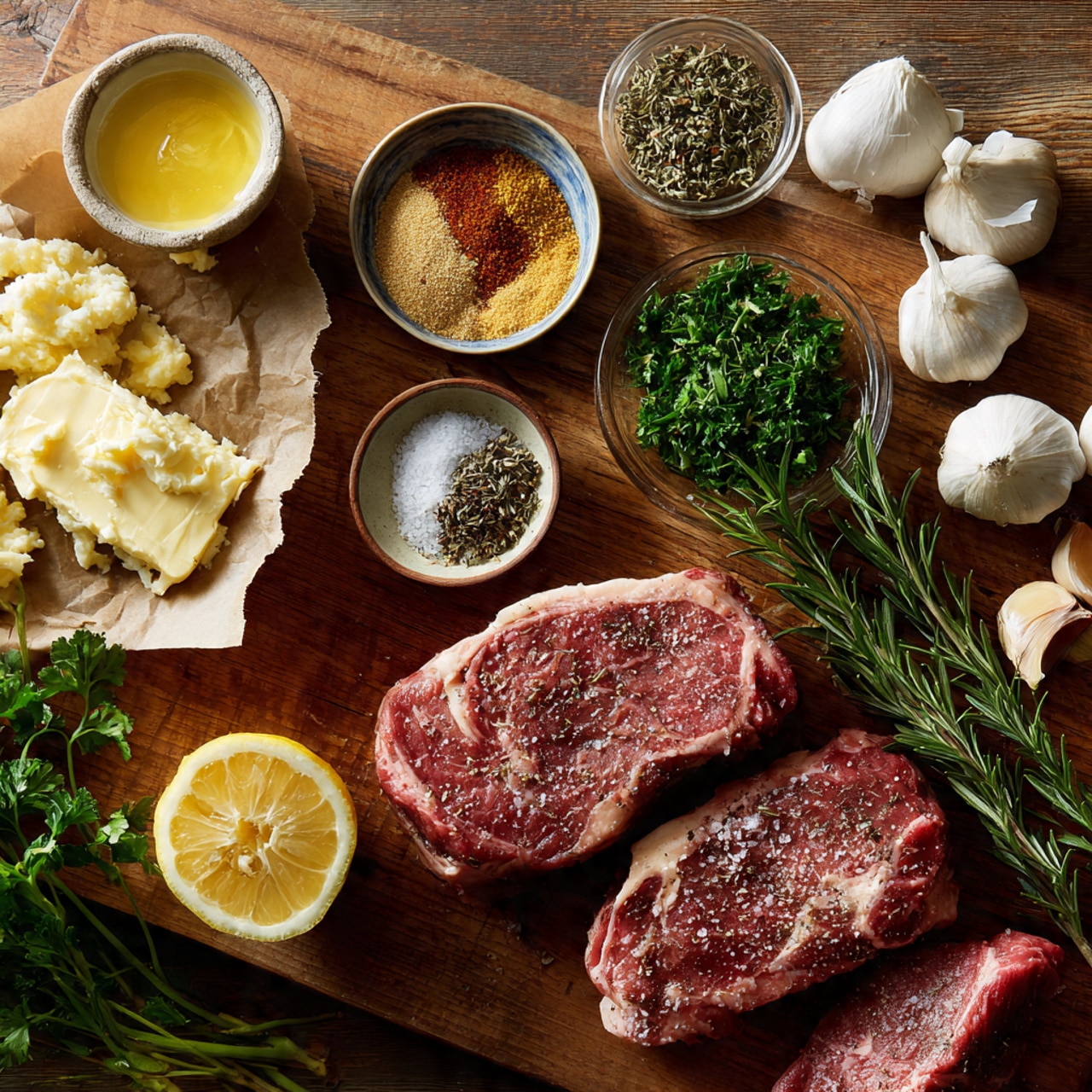 In a clear glass bowl on a white marbled surface, several ingredients sit side by side without mixing, creating a colorful and textured layer effect. On the left, a pile of finely chopped fresh green herbs fills about a third of the bowl. Next to it, a thin layer of finely grated yellow lemon zest contrasts with the bright green. To the right, a mix of red pepper flakes and dried herbs forms a deep red and green patch, while a dollop of pale beige smooth mustard sits on top of this section. A light, creamy white sauce spreads beneath all the ingredients, making a soft background layer visible through the glass bowl. photo taken with an iphone --ar 4:5 --v 7