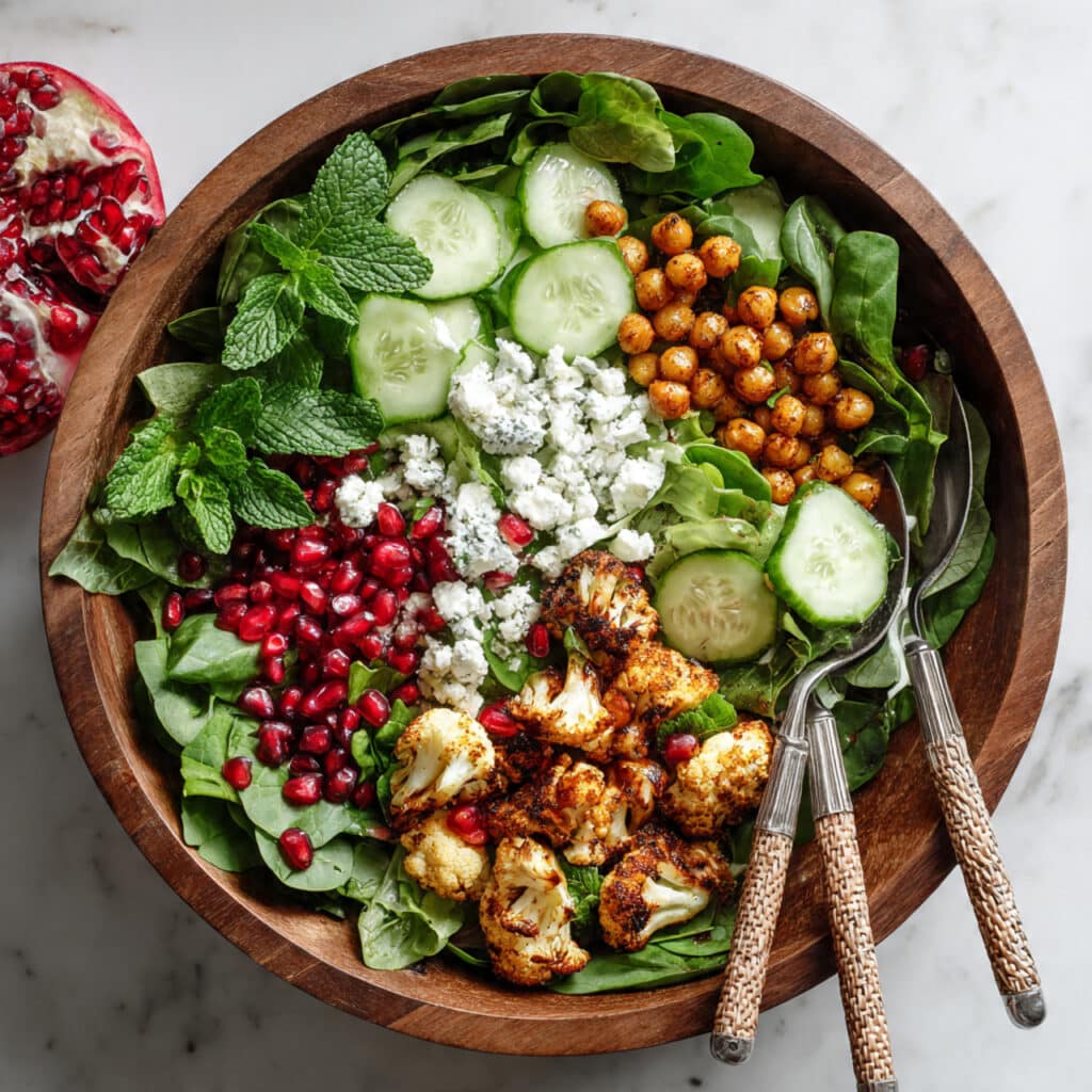 Roasted Cauliflower and Chickpea Salad with Pomegranate, Feta, and Fresh Herbs Recipe
