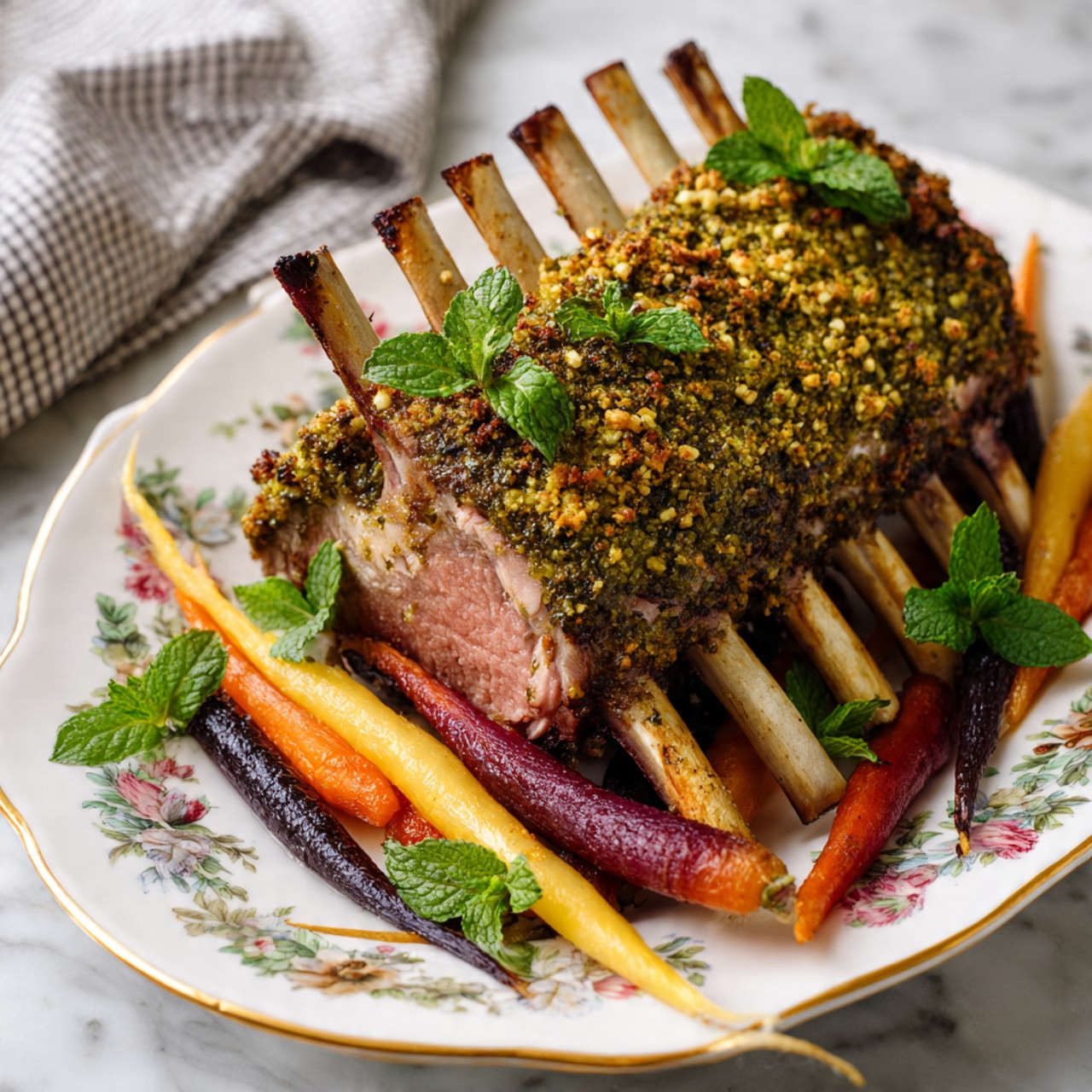 Rack of Lamb with Herb Crust and Mint Yogurt Sauce Recipe - Recipe Image