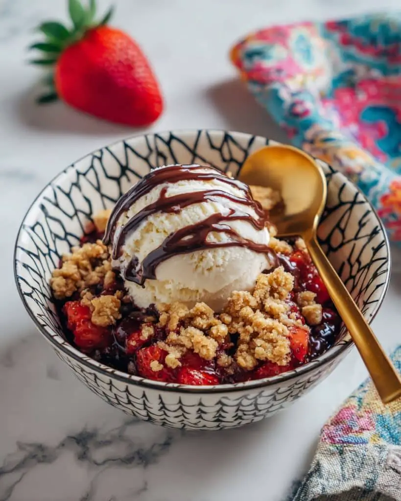 Strawberry Chocolate Crisp with Vanilla Ice Cream Recipe