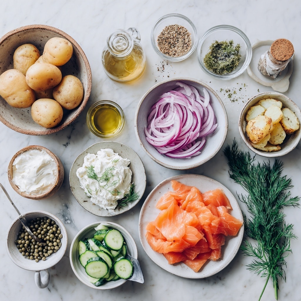The image shows a silver metal pan filled with four whole yellow potatoes resting in clear water. A clear glass pitcher is pouring more water into the pan, creating bubbles on the potato surface. To the top left corner, there’s a small round wooden bowl filled with white coarse salt. The whole scene sits on a white marbled surface, giving a fresh and clean look. photo taken with an iphone --ar 4:5 --v 7