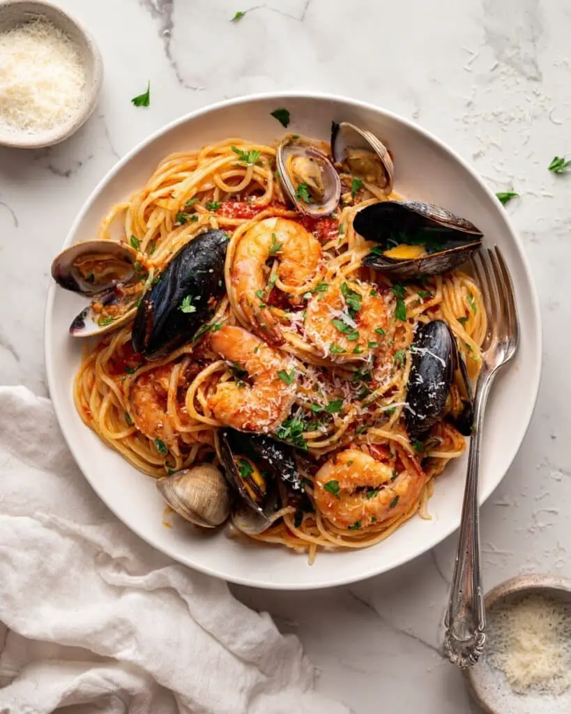 Simple Mixed Seafood Tomato Marinara Pasta Recipe