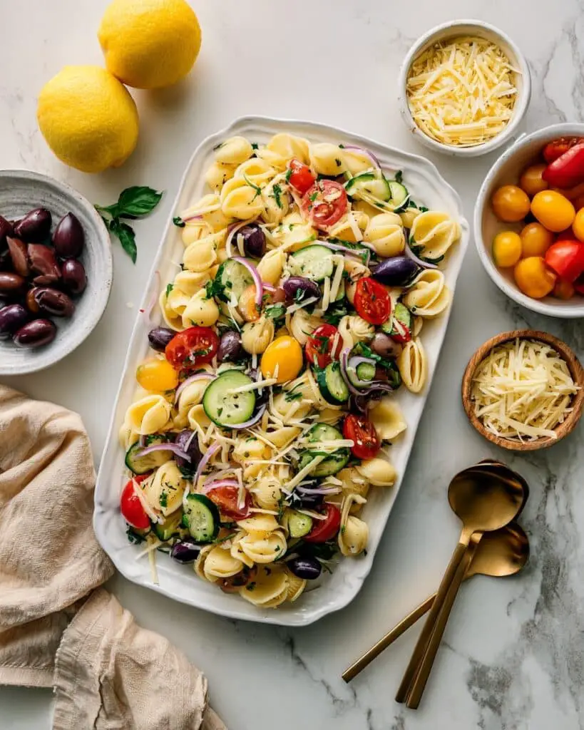 Italian Pasta Salad with Lemon, Parsley, and Olive Bruschetta Recipe