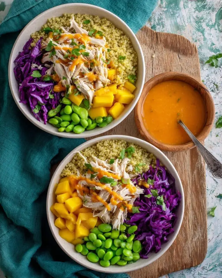 Chicken Protein Bowls with Quinoa, Mango, and Peanut Sauce Recipe