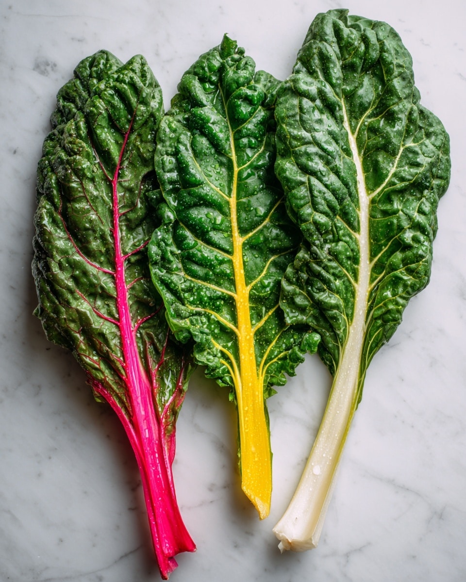 A clear glass bowl filled with dark green Swiss chard leaves, some with bright red stems, sits on the right side of a wooden cutting board. The board holds several peeled garlic cloves scattered around, a pile of thinly sliced light purple shallots near the bottom left, and a whole red shallot with its skin partially peeled near the bottom right. A large silver knife with a black handle rests on the cutting board with its blade pointing upward. Above the cutting board, a metal strainer holds light beige chickpeas, placed on a white marbled surface. photo taken with an iphone --ar 4:5 --v 7