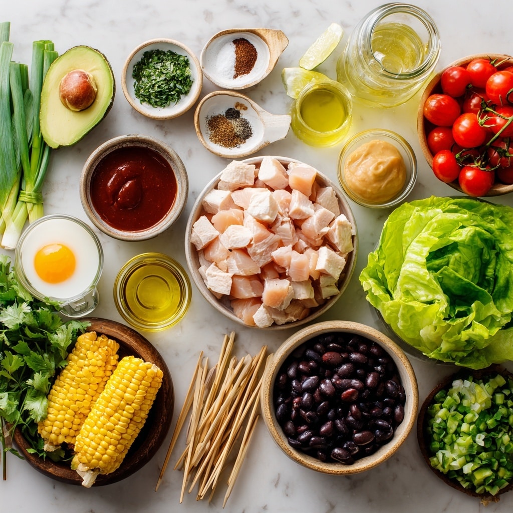 Three wooden skewers hold pieces of grilled chicken, arranged in a row on a black grill pan with raised ridges. Each skewer has about five to six large chunks of chicken, cooked to a golden-brown color with dark, charred grill marks running across the meat. The chicken looks juicy and seasoned, with the char patterns adding a textured contrast to the smooth, browned surface. The pan sits on a white marbled surface softly lit by natural light. photo taken with an iphone --ar 4:5 --v 7