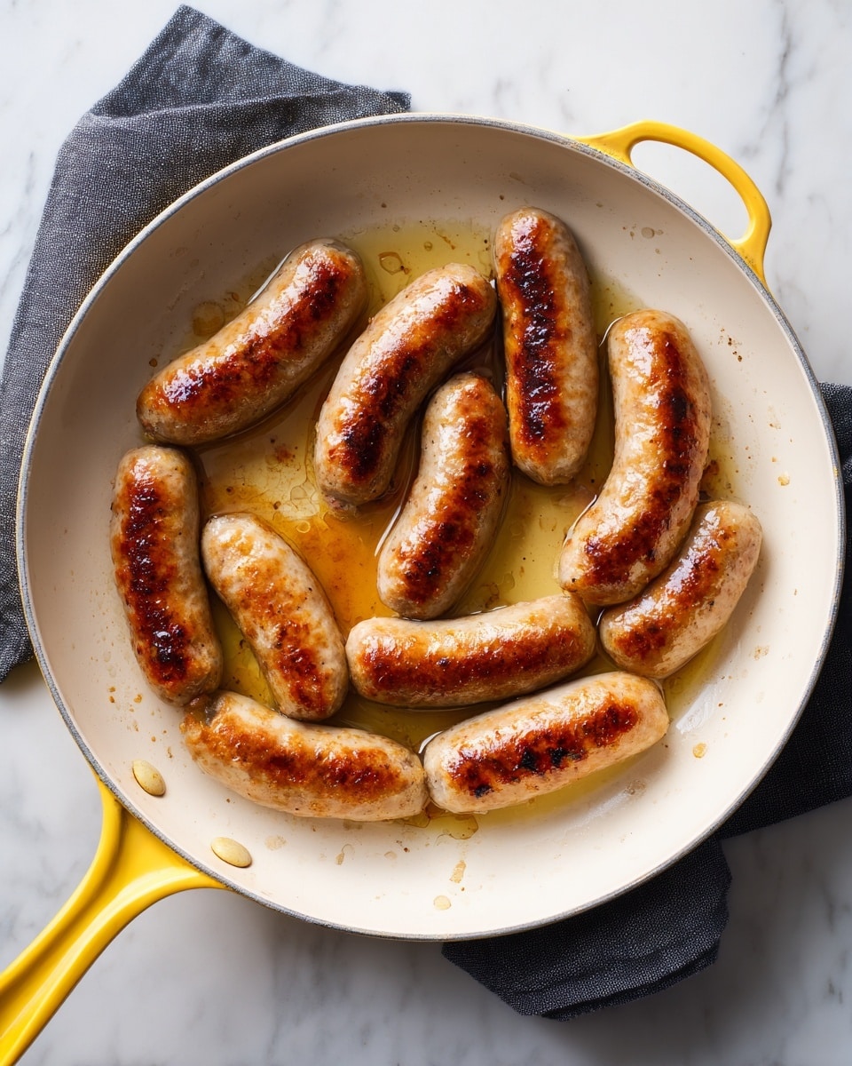 A close-up of a white pot filled with bite-sized brown sausage pieces mixed with bright green peas, orange carrot slices shaped like flowers, and soft, translucent light-yellow onion strips, all coated in a thick, glossy brown sauce. A silver spoon rests inside the pot on the right side, partially submerged in the sauce, which has a shiny, smooth texture. The pot sits on a white marbled surface, adding a subtle contrast to the warm colors of the stew. photo taken with an iphone --ar 4:5 --v 7