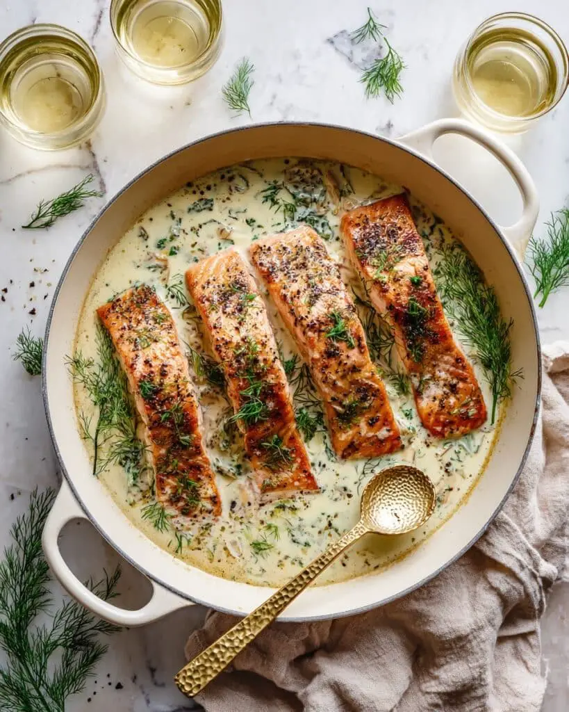 Creamy Spring Salmon with Asparagus, Peas, and Lemon Recipe