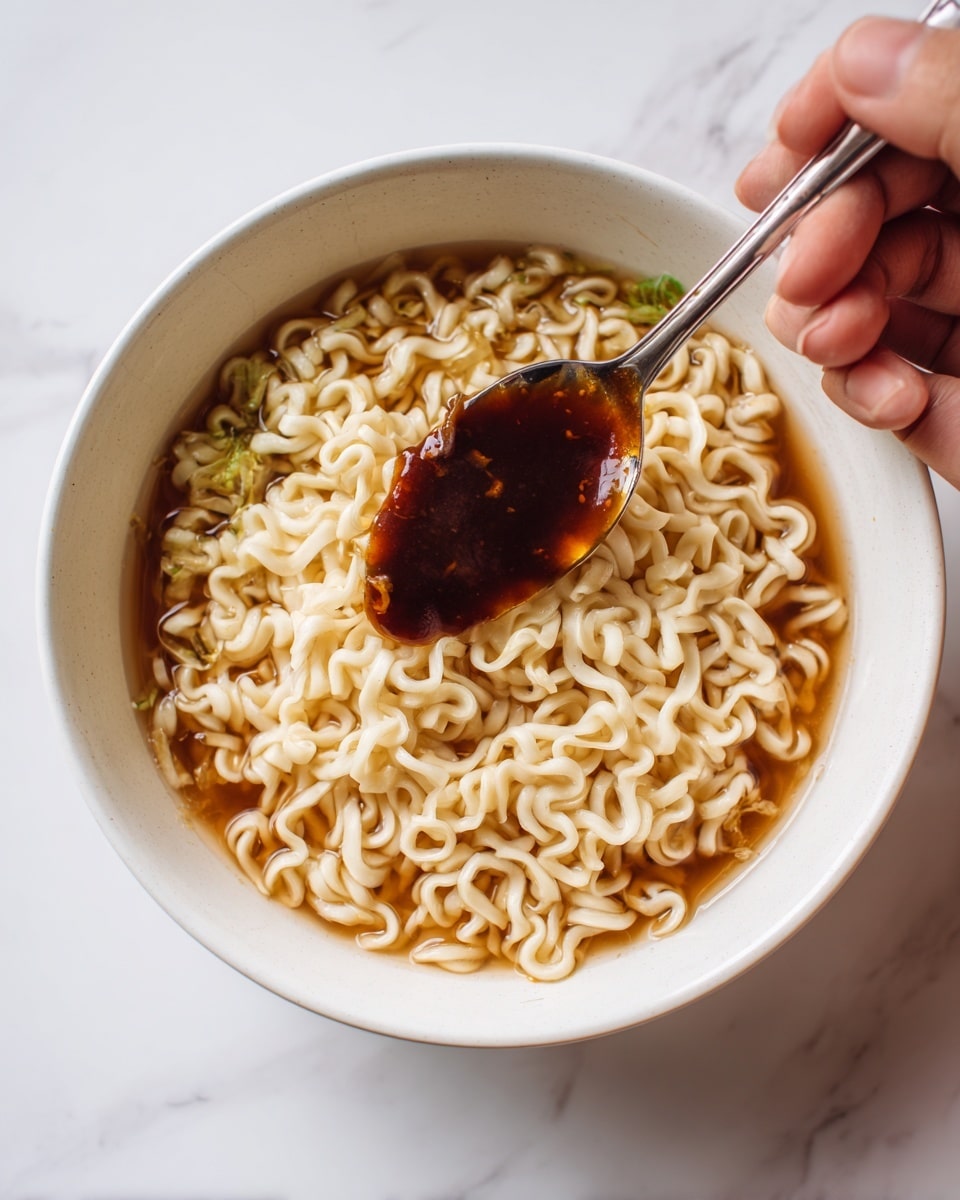 Creamy Buldak Noodles with Garlic, Mozzarella, and Spring Onions Recipe - Recipe Image