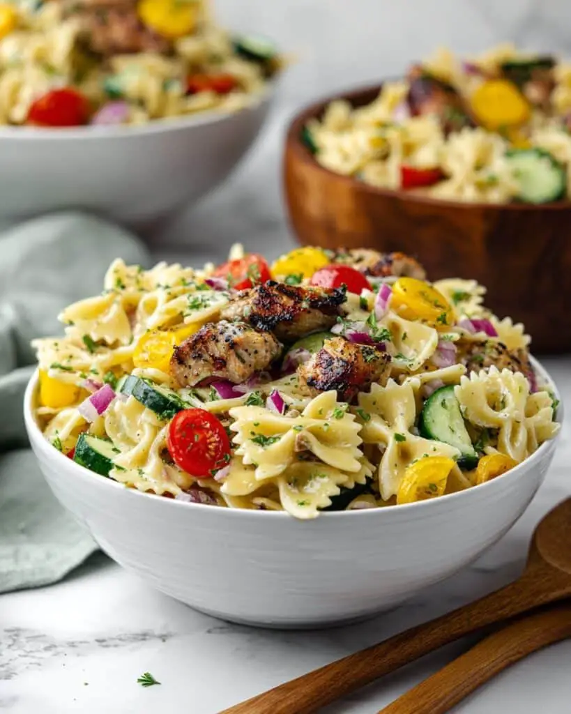 Grilled Chicken Pasta Salad with Lemon Parmesan Dressing Recipe