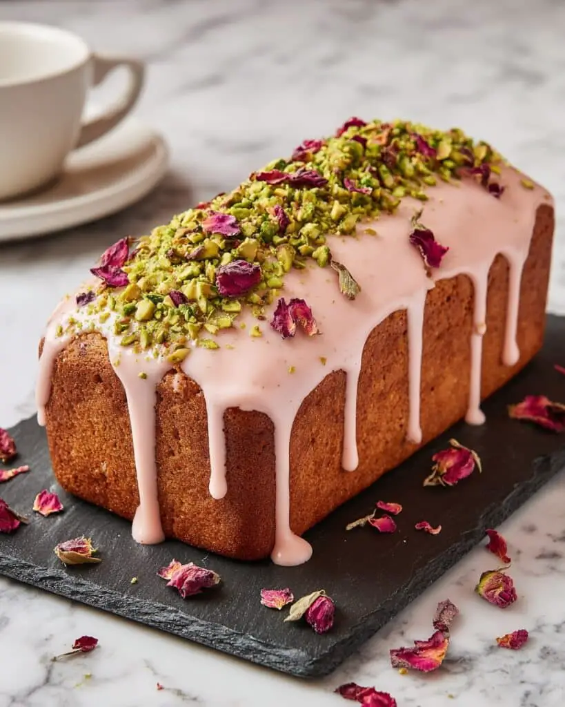 Rose Pistachio and Cardamom Loaf Cake (Eggless) Recipe