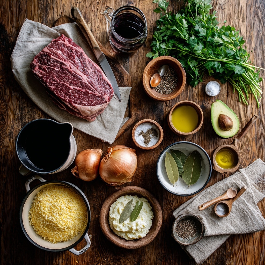 The image shows a close-up of a slow cooker filled with shredded cooked meat in a dark brown sauce, with visible chunks of onion mixed in. The top is garnished with fresh chopped green herbs, likely parsley or cilantro, spread evenly over the meat. A metal spoon with a white handle is placed inside the cooker on the left side. The inner sides of the cooker have a worn, slightly stained look from the cooking. The setting is on a white marbled surface. Photo taken with an iphone --ar 4:5 --v 7