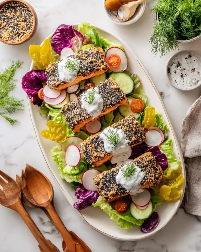 Everything Bagel Salmon with Cream Cheese Sauce and Fresh Salad Recipe