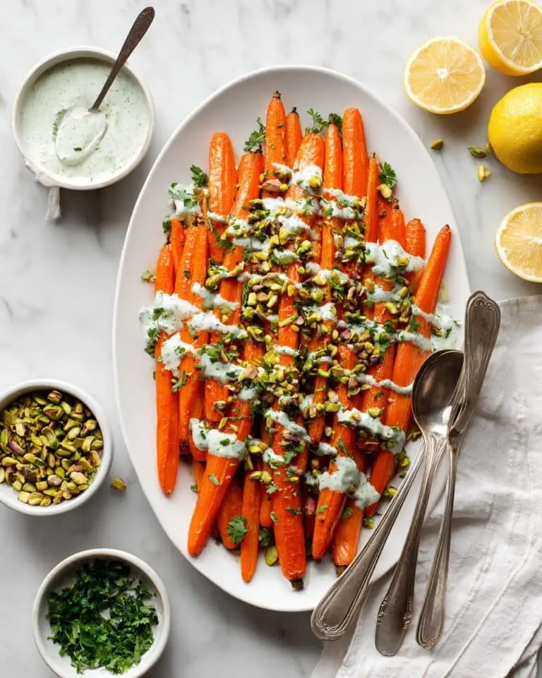 Hot Honey Roasted Carrots with Yogurt Parsley Sauce Recipe