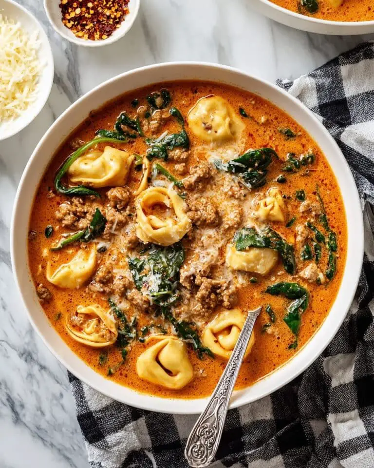 Creamy Tomato Spinach Tortellini Soup with Italian Sausage Recipe