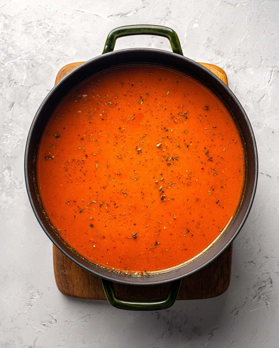 A large white bowl filled with a rich, creamy orange-red soup that has visible chunks of cooked ground meat scattered throughout. Bright green spinach leaves float on top, along with several yellow tortellini pasta pieces that appear soft and slightly curved. Small bits of white cheese are melted on the surface, adding texture. A silver spoon with intricate designs rests inside the bowl. The bowl sits on a white marbled surface with a black and white checkered cloth partially underneath. Nearby, there is a small plate of crushed red pepper flakes and a white bowl with shaved cheese. photo taken with an iphone --ar 4:5 --v 7