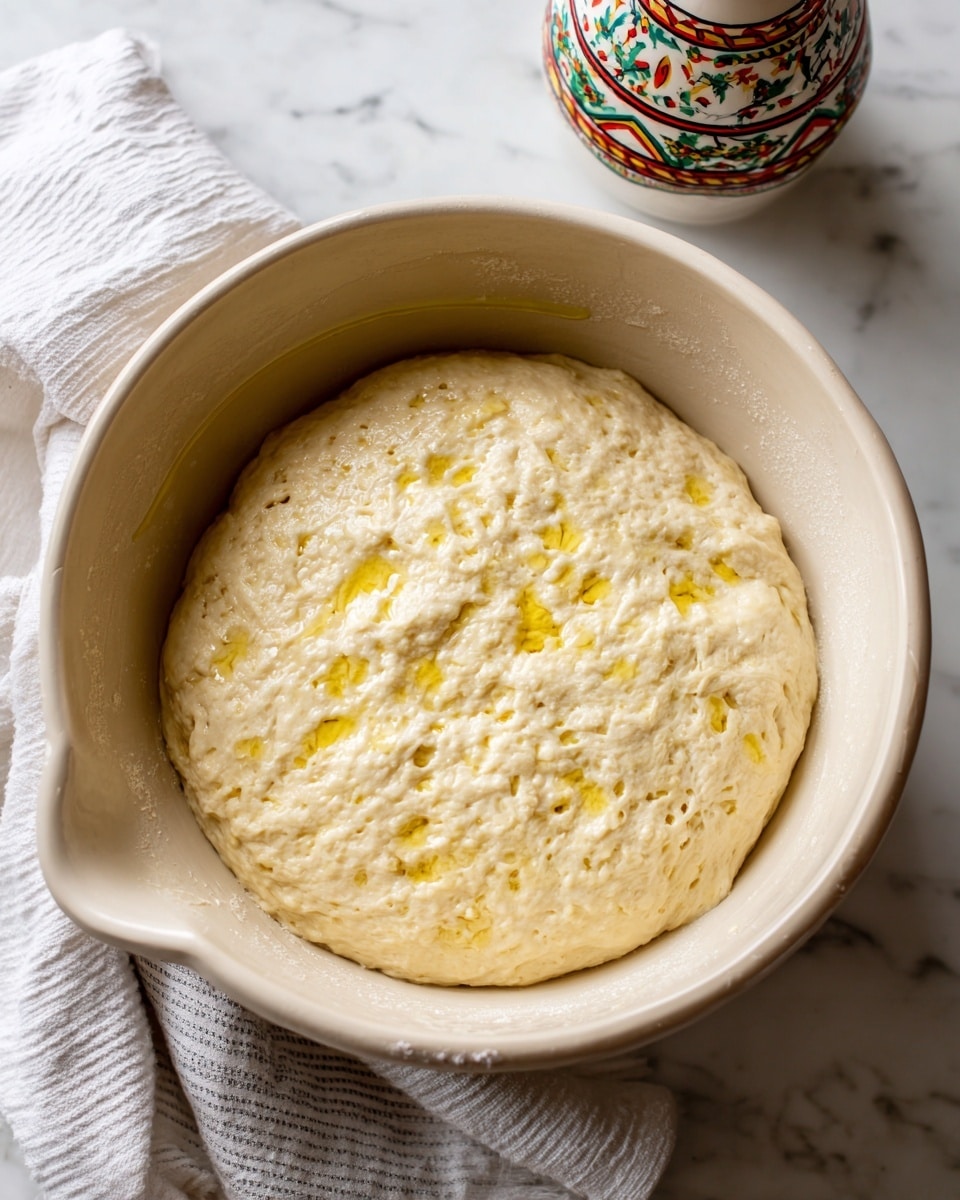 The image shows two thick slices of golden focaccia bread stacked on a white marbled surface. The top slice features a golden-brown, slightly bumpy crust with a shiny, oily texture and scattered sprigs of fresh green rosemary on top. The inside of the bread is light and fluffy with an airy texture full of small holes. The bottom crust is light brown and crisp. The overall colors are warm golden yellow and pale beige, showing a soft and chewy interior and a crisp, textured exterior. Photo taken with an iphone --ar 4:5 --v 7